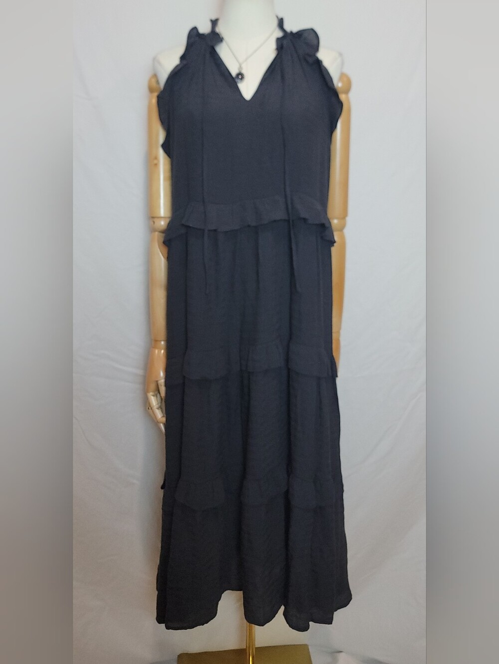&Merci Chic Black Tiered Ruffled Maxi Dress, Size Small